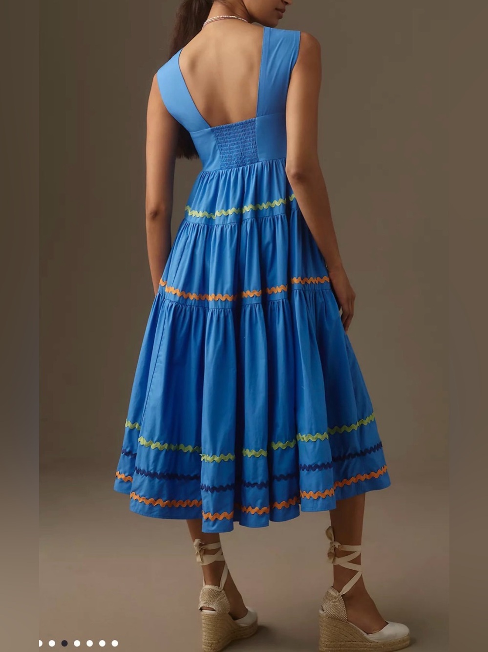 Anthropologie Helena Square-Neck Tiered Midi Dress Smocked Scallop size S blue - Picture 2 of 7